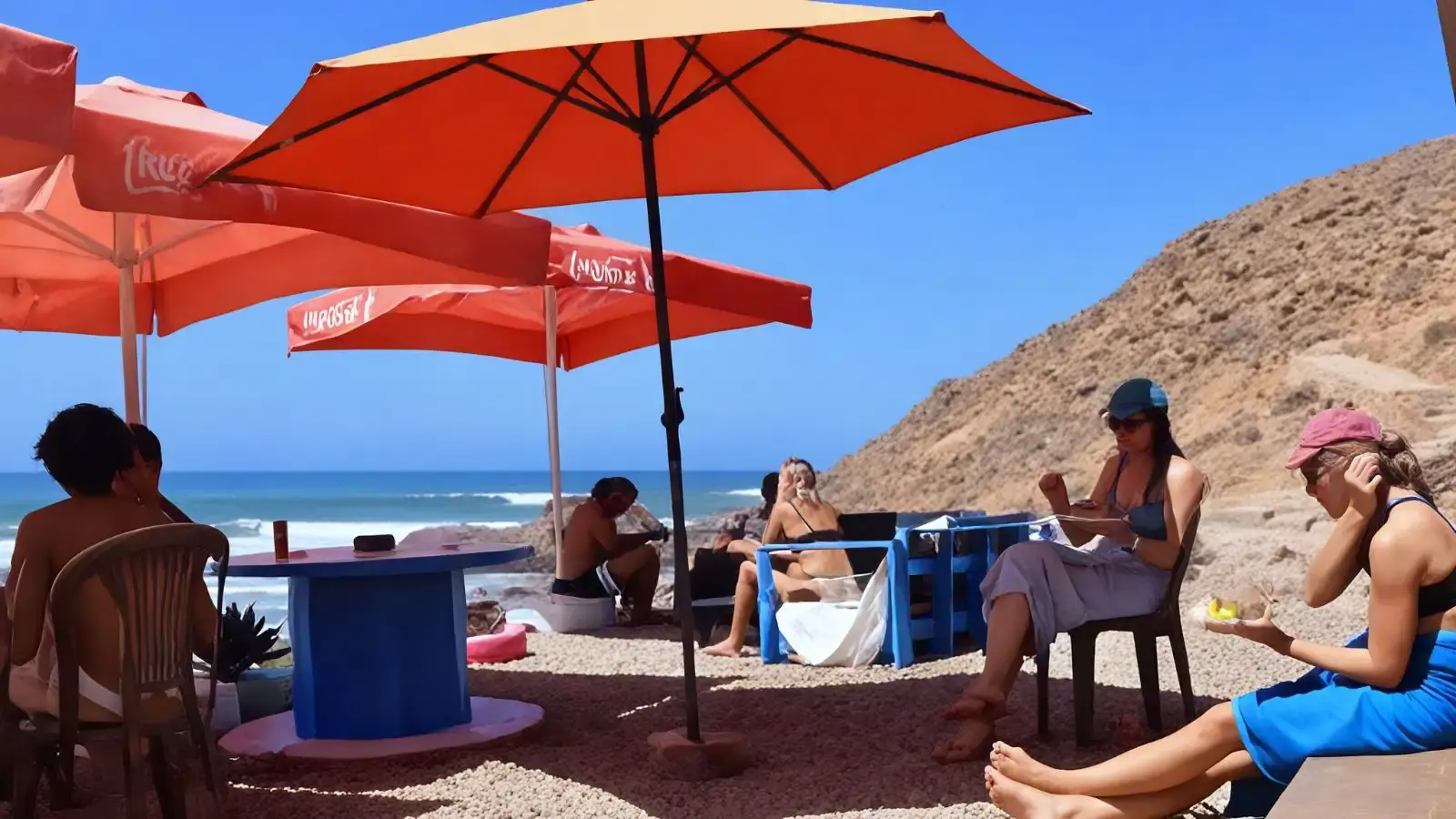 une pause au café de plage, après la session